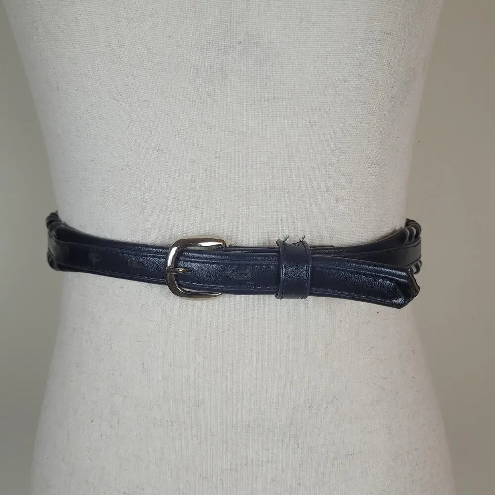 VTG Fisher Belt 28 Navy Blue Leather Whipstitch Western Cowboy Cowgirl Rodeo USA